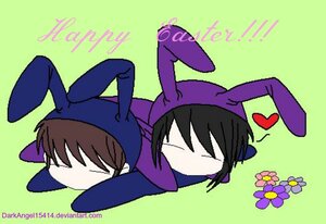 Rating: Safe Score: 0 Tags: 2011 2boys animal_ears bunny_costume bunny_ears chibi flower green_background heart image lying multiple_boys siblings simple_background solo souseiseki User: admin