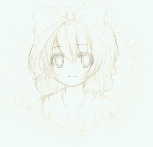 Rating: Safe Score: 0 Tags: 1girl bangs blue_theme blush bow closed_mouth eyebrows_visible_through_hair hair_between_eyes hinaichigo image looking_at_viewer monochrome short_hair sketch smile solo traditional_media User: admin