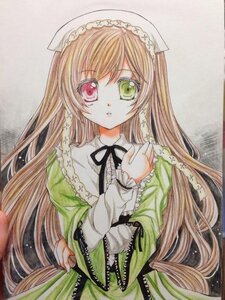 Rating: Safe Score: 0 Tags: 1girl black_ribbon brown_hair dress frills green_dress green_eyes heterochromia image long_hair long_sleeves looking_at_viewer marker_(medium) red_eyes ribbon solo suiseiseki traditional_media very_long_hair watercolor_(medium) User: admin