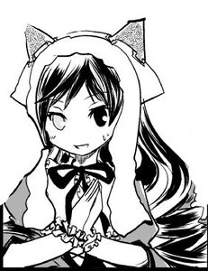 Rating: Safe Score: 0 Tags: 1girl blush dress greyscale image long_hair looking_at_viewer monochrome neck_ribbon ribbon simple_background smile solo suiseiseki sweatdrop upper_body white_background User: admin