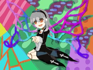 Rating: Safe Score: 0 Tags: 1girl :d bug butterfly_wings checkered checkered_background checkered_floor colorful dress hairband image long_hair open_mouth sitting smile solo suigintou wings User: admin