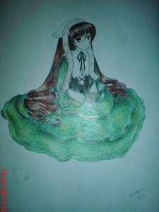 Rating: Safe Score: 0 Tags: 1girl artist_name brown_hair closed_mouth dress full_body green_dress image long_hair long_sleeves ribbon solo suiseiseki very_long_hair User: admin