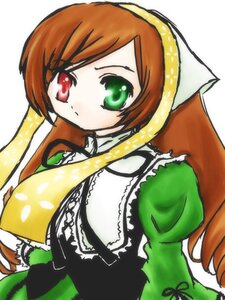 Rating: Safe Score: 0 Tags: 1girl bangs brown_hair dress drill_hair frills green_dress green_eyes head_scarf heterochromia image juliet_sleeves long_hair long_sleeves looking_at_viewer orange_hair puffy_sleeves red_eyes simple_background solo suiseiseki upper_body very_long_hair white_background User: admin