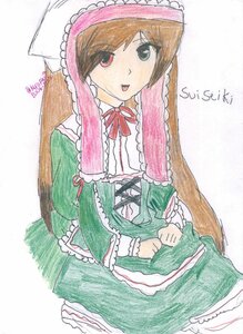 Rating: Safe Score: 0 Tags: 1girl brown_hair dress frills green_dress heterochromia image long_hair long_sleeves looking_at_viewer red_eyes ribbon simple_background solo suiseiseki very_long_hair white_background User: admin