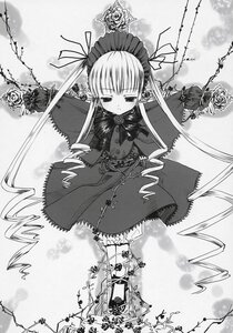 Rating: Safe Score: 0 Tags: 1girl bonnet doujinshi doujinshi_#121 dress drill_hair flower greyscale image long_hair long_sleeves monochrome multiple rose shinku solo standing twintails User: admin