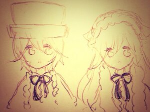 Rating: Safe Score: 0 Tags: 1girl bangs closed_mouth dress eyebrows_visible_through_hair frills hair_between_eyes image long_sleeves looking_at_viewer monochrome pair ribbon siblings sisters souseiseki suiseiseki traditional_media User: admin