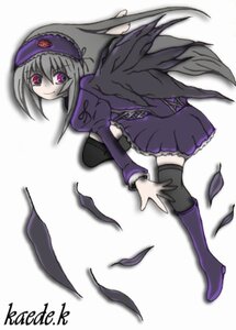 Rating: Safe Score: 0 Tags: 1girl black_wings boots dress feathers frills full_body hairband image knee_boots long_sleeves looking_at_viewer looking_back purple_footwear smile solo suigintou thighhighs wings User: admin