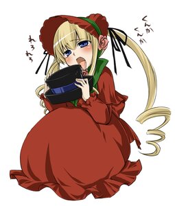 Rating: Safe Score: 0 Tags: 1girl blonde_hair blue_eyes blush bonnet bow capelet dress drill_hair flower image long_hair long_sleeves open_mouth red_dress rose shinku sitting solo twintails User: admin