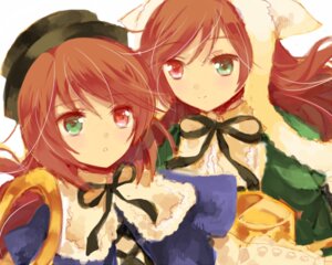 Rating: Safe Score: 0 Tags: 2girls black_ribbon brown_hair dress green_eyes hat heterochromia image long_hair looking_at_viewer multiple_girls pair red_eyes ribbon short_hair siblings simple_background sisters smile souseiseki suiseiseki twins User: admin