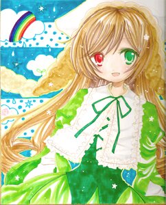 Rating: Safe Score: 0 Tags: 1girl :d bad_id bad_pixiv_id blonde_hair brown_hair dress emo_(mikan) frills green_dress green_eyes hat heterochromia image long_hair long_sleeves looking_at_viewer marker_(medium) open_mouth red_eyes ribbon rozen_maiden sky smile solo suiseiseki traditional_media very_long_hair watercolor_(medium) User: admin