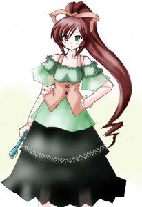 Rating: Safe Score: 0 Tags: 1girl breasts brown_hair dress green_eyes hand_on_hip heterochromia image long_hair ponytail red_eyes solo standing suiseiseki very_long_hair User: admin