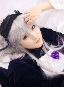 Rating: Safe Score: 0 Tags: 1girl blurry closed_mouth depth_of_field dress flower gothic_lolita hairband lips lolita_fashion long_hair long_sleeves looking_at_viewer lying purple_eyes purple_flower purple_rose rose silver_hair solo suigintou User: admin