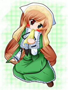 Rating: Safe Score: 0 Tags: 1girl brown_hair dress frills green_dress heterochromia image long_hair long_sleeves plaid plaid_background solo suiseiseki twintails very_long_hair User: admin