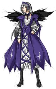 Rating: Safe Score: 0 Tags: 1girl black_hair black_wings boots dress frills full_body hairband image long_hair long_sleeves simple_background sketch solo standing suigintou very_long_hair white_background wings User: admin