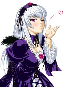 Rating: Safe Score: 3 Tags: 1girl ;o black_wings blush breasts cleavage detached_collar dress flower frilled_sleeves frills hairband heart ichikawa_masahiro image juliet_sleeves lolita_hairband long_hair long_sleeves looking_at_viewer medium_breasts one_eye_closed parted_lips pink_eyes puffy_sleeves rose rozen_maiden silver_hair simple_background solo suigintou upper_body white_background wings User: admin