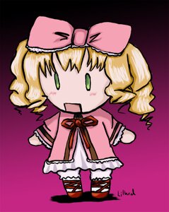 Rating: Safe Score: 0 Tags: 1girl blonde_hair bow chibi dress drill_hair frills full_body green_eyes hair_bow hina_ichigo hinaichigo image open_mouth pink_bow pink_dress short_hair solo standing User: admin