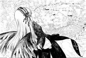 Rating: Safe Score: 0 Tags: 1girl dress feathered_wings flower greyscale hairband image lolita_hairband long_hair long_sleeves monochrome ribbon solo suigintou very_long_hair wide_sleeves wings User: admin