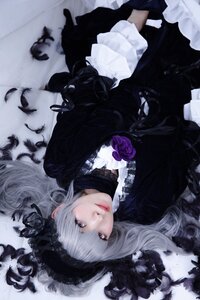 Rating: Safe Score: 0 Tags: 1girl closed_mouth dress feathers flower gothic_lolita hairband lips lolita_fashion lolita_hairband long_hair looking_at_viewer realistic rose silver_hair solo suigintou User: admin