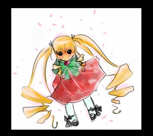 Rating: Safe Score: 0 Tags: 1girl black_border blonde_hair blue_eyes border bow bowtie cherry_blossoms dress full_body image letterboxed long_hair long_sleeves looking_at_viewer pantyhose petals pillarboxed red_dress rose_petals shinku shoes solo standing twintails User: admin