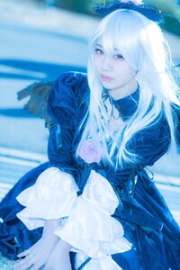 Rating: Safe Score: 0 Tags: 1girl blue_eyes blue_theme blurry blurry_background bow closed_mouth depth_of_field dress flower hair_bow lips long_hair rose solo suigintou white_hair User: admin