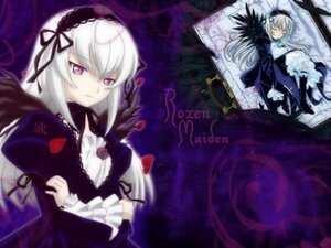 Rating: Safe Score: 0 Tags: 2girls black_wings dress flower frills hairband image long_hair long_sleeves looking_at_viewer multiple_girls pink_eyes rose silver_hair solo suigintou wings User: admin