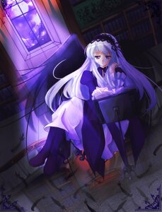 Rating: Safe Score: 0 Tags: 1girl chair dress hairband image indoors long_hair long_sleeves purple_eyes sitting solo suigintou very_long_hair window User: admin