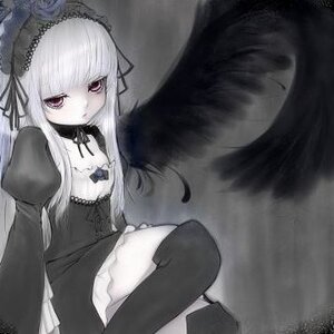 Rating: Safe Score: 0 Tags: 1girl artist_name black_dress black_wings boots detached_collar dress frills hairband image juliet_sleeves long_hair long_sleeves looking_at_viewer puffy_sleeves rose signature sitting solo suigintou thighhighs wings User: admin