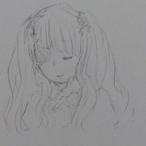 Rating: Safe Score: 0 Tags: 1girl bangs closed_mouth eyebrows_visible_through_hair flower greyscale hair_flower hair_ornament image kirakishou long_hair looking_at_viewer monochrome rose sketch smile solo traditional_media upper_body User: admin