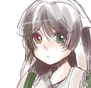 Rating: Safe Score: 0 Tags: 1girl blush brown_hair eyebrows_visible_through_hair green_eyes image long_hair looking_at_viewer portrait red_eyes shirt simple_background solo suiseiseki white_background User: admin