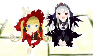 Rating: Safe Score: 0 Tags: 2girls :d blonde_hair blue_eyes blush bonnet dress image long_hair long_sleeves lying multiple_girls on_stomach open_mouth pair red_dress red_eyes rose shinku silver_hair smile suigintou twintails wings User: admin
