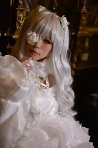 Rating: Safe Score: 0 Tags: 1girl bangs blunt_bangs dress eyepatch flower hair_flower hair_ornament kirakishou lace lips long_hair sitting solo white_dress white_flower white_hair User: admin