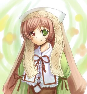 Rating: Safe Score: 0 Tags: 1girl blush dress frills green_dress green_eyes hat heterochromia image long_hair long_sleeves looking_at_viewer red_eyes ribbon smile solo suiseiseki upper_body very_long_hair User: admin