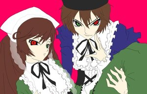 Rating: Safe Score: 0 Tags: 2girls black_ribbon brown_hair dress frills green_dress green_eyes hat head_scarf heterochromia image long_hair long_sleeves looking_at_viewer multiple_girls pair red_eyes ribbon siblings simple_background sisters smile souseiseki suiseiseki twins User: admin