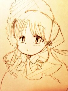 Rating: Safe Score: 0 Tags: 1girl bangs bow bowtie eyebrows_visible_through_hair flower image long_hair looking_at_viewer monochrome parted_lips rose shinku simple_background sketch solo traditional_media upper_body User: admin