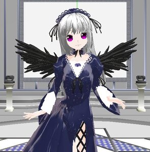 Rating: Safe Score: 0 Tags: 1girl black_wings dress feathered_wings feathers flower hairband image lolita_hairband long_hair long_sleeves looking_at_viewer purple_eyes rose silver_hair smile solo suigintou wings User: admin