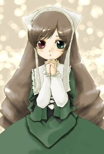 Rating: Safe Score: 0 Tags: 1girl :o brown_hair dress frills green_dress green_eyes hands_clasped heterochromia image interlocked_fingers long_hair long_sleeves looking_at_viewer own_hands_together red_eyes solo suiseiseki very_long_hair User: admin