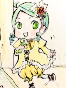 Rating: Safe Score: 0 Tags: 1girl :d blush dress drill_hair flower full_body green_eyes green_hair hair_ornament image kanaria long_sleeves open_mouth smile solo standing yellow_dress User: admin
