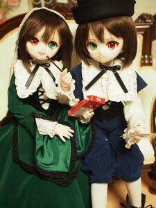 Rating: Safe Score: 0 Tags: 2girls brown_hair doll dress hat heterochromia holding long_sleeves looking_at_viewer multiple_dolls multiple_girls open_mouth red_eyes short_hair siblings sisters smile souseiseki suiseiseki tagme top_hat twins User: admin