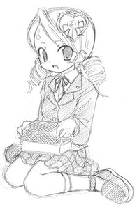 Rating: Safe Score: 0 Tags: 1girl blush drill_hair full_body greyscale image jacket kanaria kneehighs long_sleeves monochrome open_mouth plaid_skirt school_uniform sitting skirt solo twin_drills User: admin