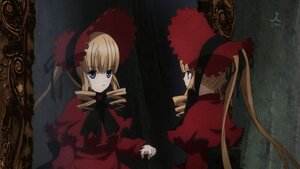 Rating: Safe Score: 0 Tags: 2girls blonde_hair blue_eyes bonnet bow dress drill_hair hat image long_hair long_sleeves looking_at_viewer multiple_girls red_dress shinku solo twintails User: admin