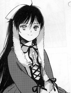 Rating: Safe Score: 0 Tags: 1girl closed_mouth dress greyscale halftone halftone_background image long_hair long_sleeves looking_at_viewer monochrome neck_ribbon polka_dot polka_dot_background polka_dot_dress ribbon smile solo suiseiseki User: admin