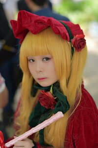 Rating: Safe Score: 0 Tags: 1girl bangs blonde_hair blunt_bangs blurry blurry_background bonnet depth_of_field flower lips long_hair looking_at_viewer red_flower red_rose rose shinku solo upper_body User: admin