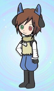 Rating: Safe Score: 0 Tags: 1girl animal_ears boots brown_hair full_body fur_collar green_eyes heterochromia horns image looking_at_viewer red_eyes short_hair smile solo souseiseki standing User: admin