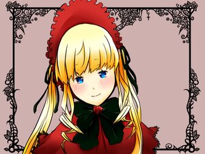 Rating: Safe Score: 0 Tags: 1girl blonde_hair blue_eyes blush bonnet bow bowtie brown_background capelet dress flower image long_hair looking_at_viewer red_capelet red_dress rose shinku smile solo twintails upper_body User: admin