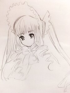 Rating: Safe Score: 0 Tags: 1girl bangs bow bowtie closed_mouth dress drill_hair eyebrows_visible_through_hair image long_hair long_sleeves looking_at_viewer monochrome shinku simple_background solo traditional_media twin_drills upper_body User: admin