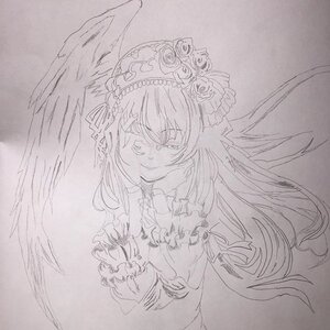 Rating: Safe Score: 0 Tags: 1girl bow dress feathered_wings flower frills graphite_(medium) greyscale image long_hair long_sleeves looking_at_viewer monochrome smile solo suigintou traditional_media wings User: admin