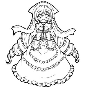 Rating: Safe Score: 0 Tags: 1girl :d blush dress drill_hair eyebrows_visible_through_hair frills full_body greyscale hands_clasped hands_together image long_hair long_sleeves looking_at_viewer monochrome open_mouth own_hands_together ringlets smile solo suiseiseki twin_drills very_long_hair white_background User: admin