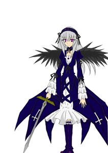 Rating: Safe Score: 0 Tags: 1girl black_wings boots cross-laced_clothes detached_collar dress flower frilled_sleeves frills full_body hairband holding holding_weapon image long_hair long_sleeves looking_at_viewer rose silver_hair simple_background solo standing suigintou sword weapon white_background wings User: admin