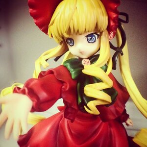 Rating: Safe Score: 0 Tags: 1girl bangs blonde_hair blue_eyes bonnet bow bowtie cowboy_shot doll dress green_bow long_hair long_sleeves looking_at_viewer red_dress shinku sidelocks solo twintails User: admin