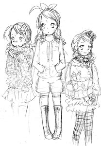 Rating: Safe Score: 0 Tags: 3girls boots coat greyscale image kanaria knee_boots long_hair monochrome multiple_girls pantyhose scarf sketch smile solo winter_clothes User: admin